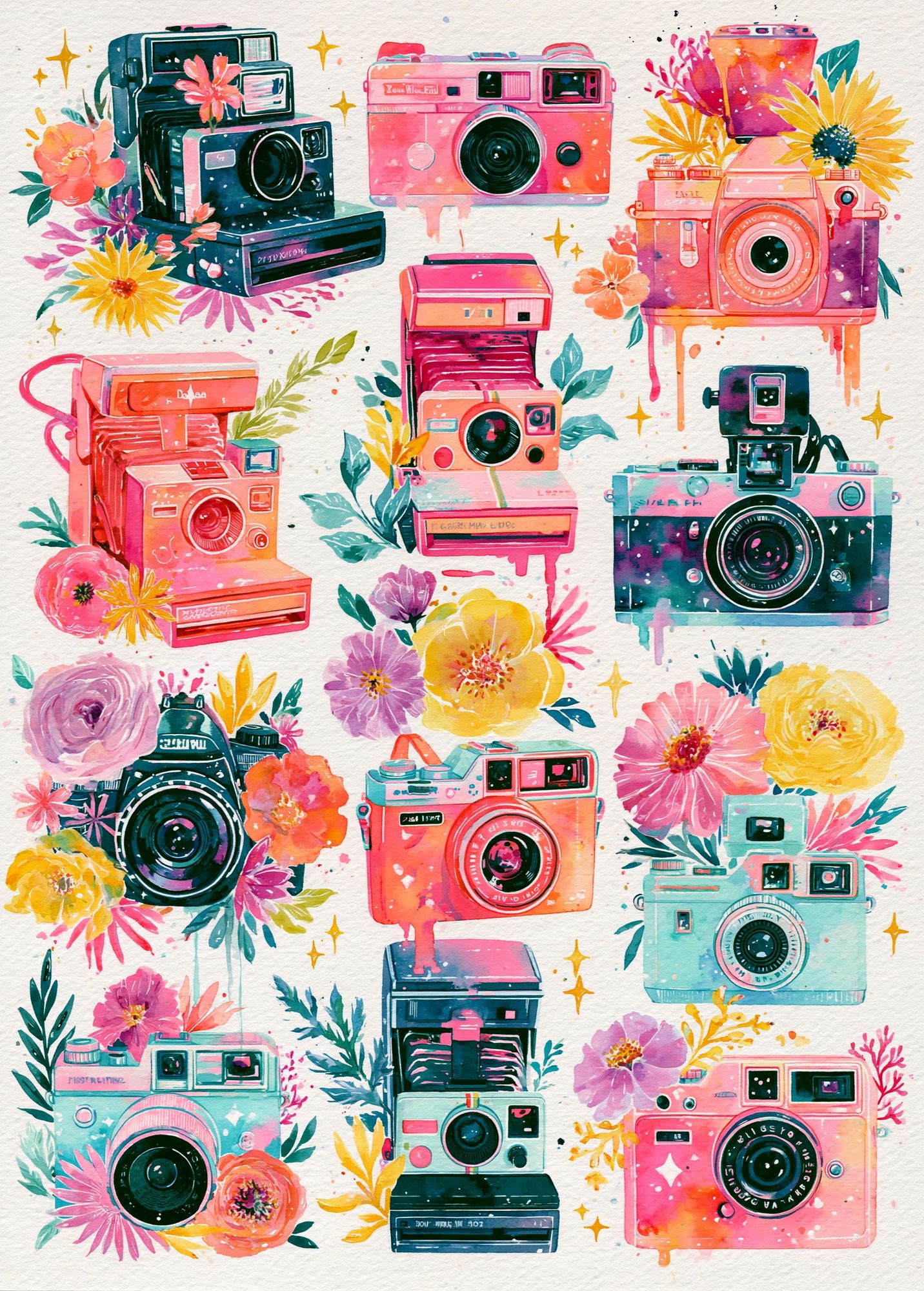 Floral Camera Collage Illustration Poster. poster detail