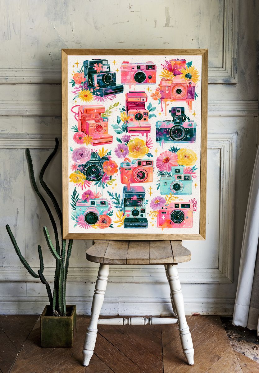 Floral Camera Collage Illustration Poster. — room view 1