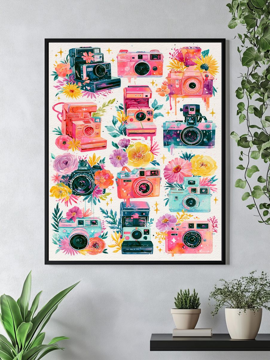 Floral Camera Collage Illustration Poster. — room view 4