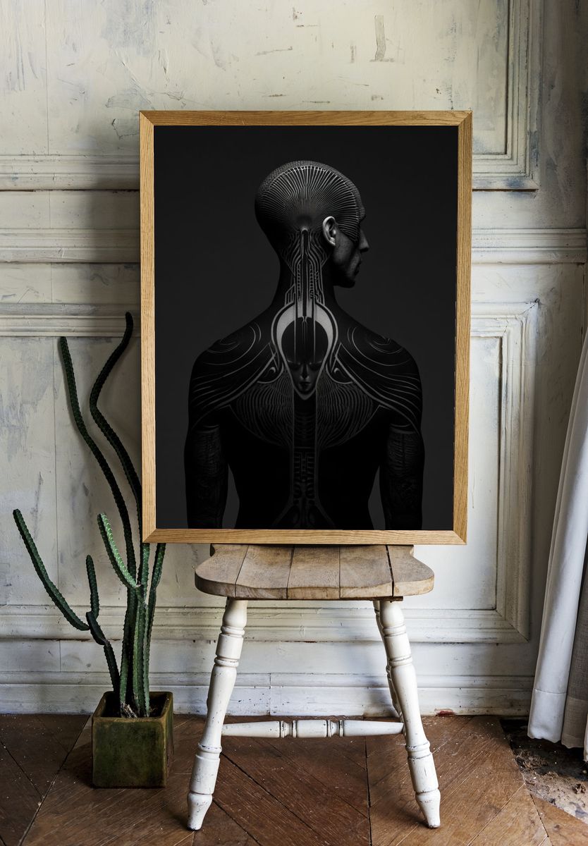 Surreal Cybernetic Figure Poster. room preview