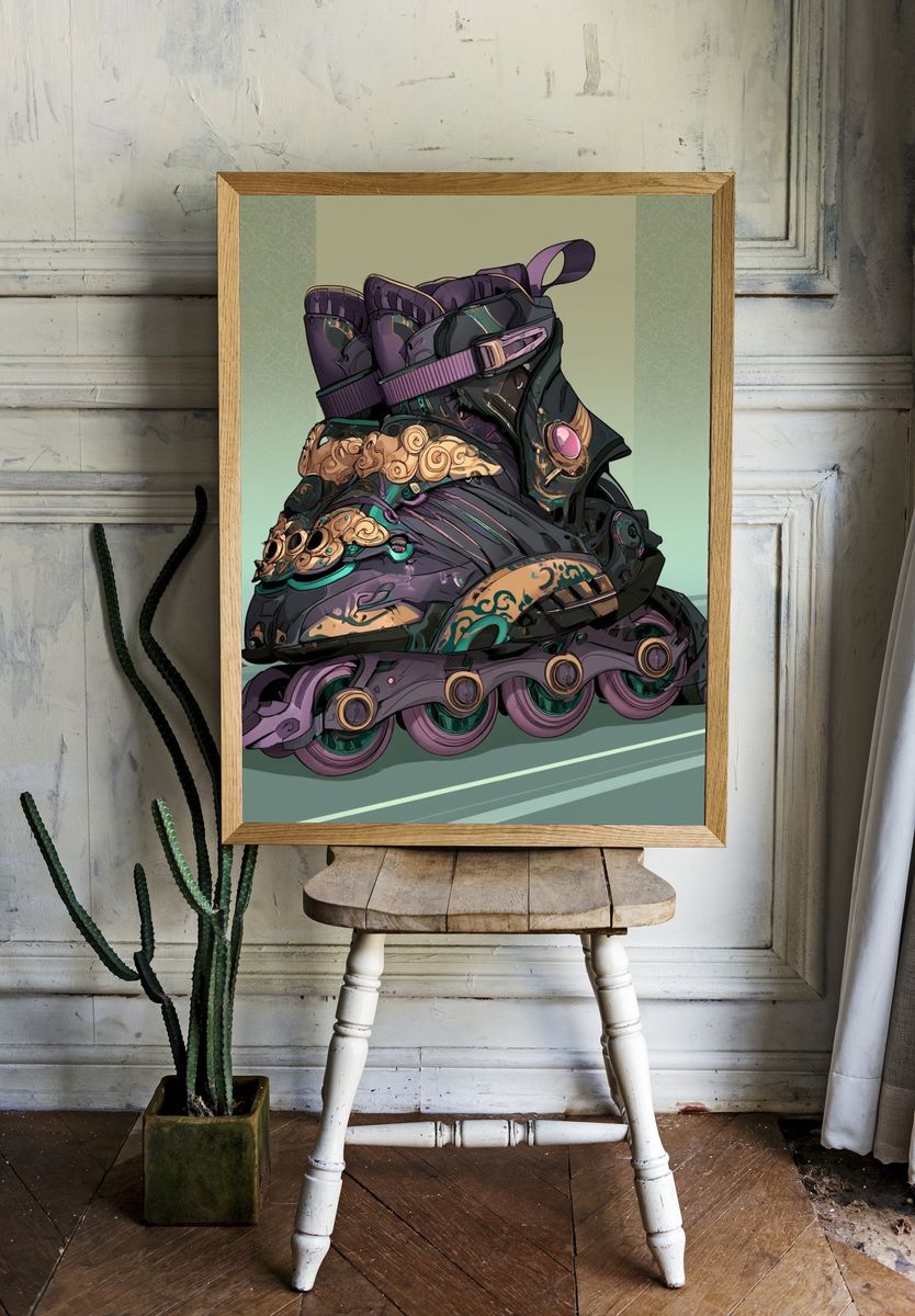 Ornate Roller Skate Illustration Poster. room preview