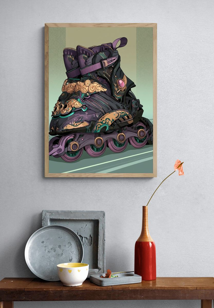 Ornate Roller Skate Illustration Poster. — room view 3
