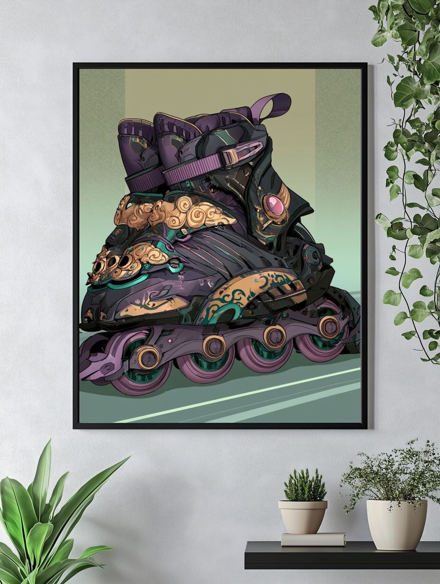 Ornate Roller Skate Illustration Poster. — room view 4