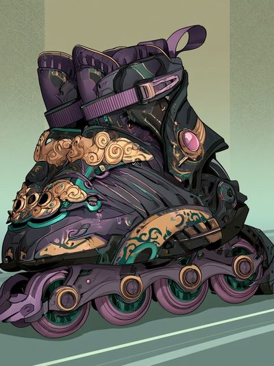 Ornate Roller Skate Illustration Poster.