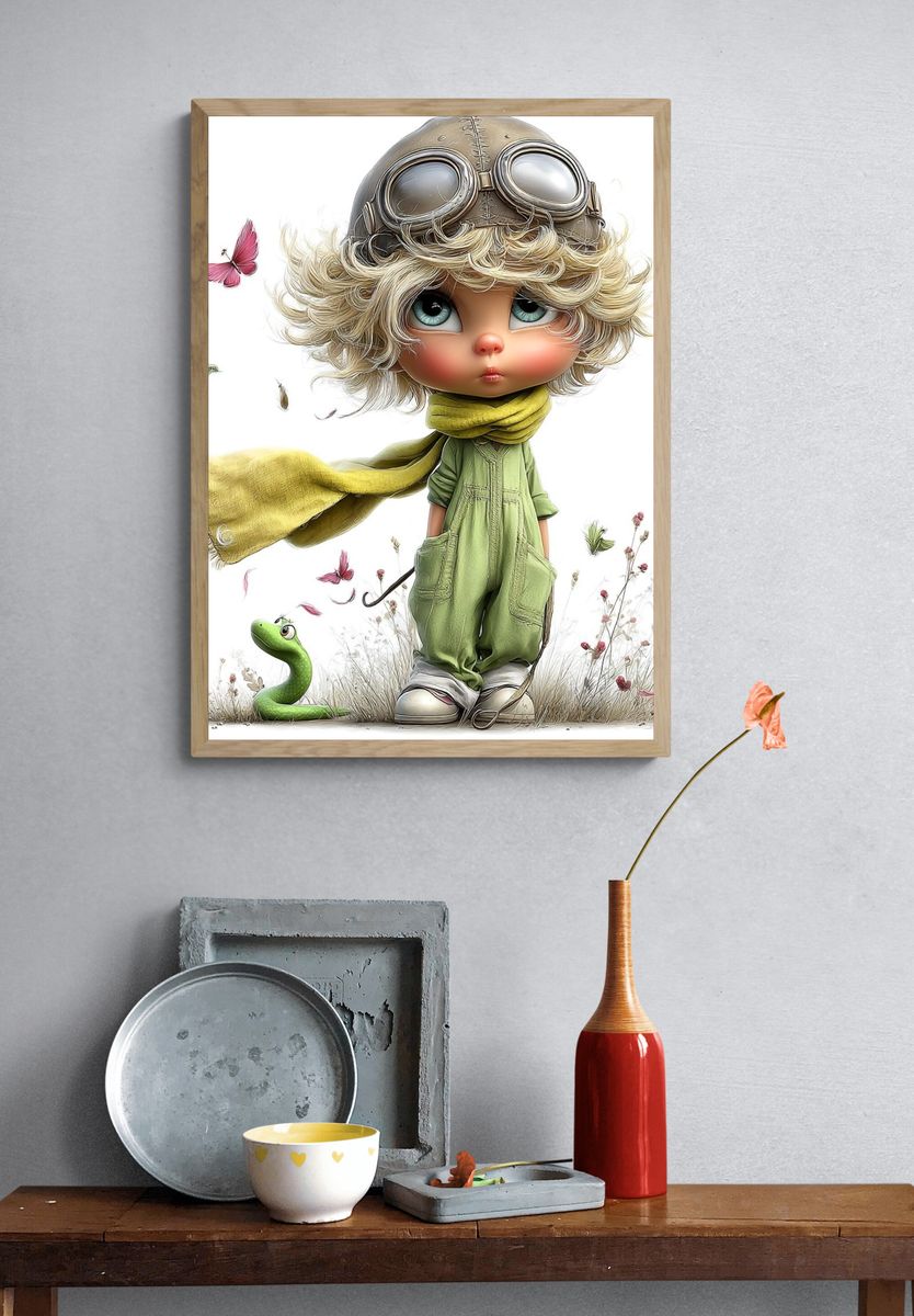 Whimsical Aviator Child Illustration Poster. — room view 3