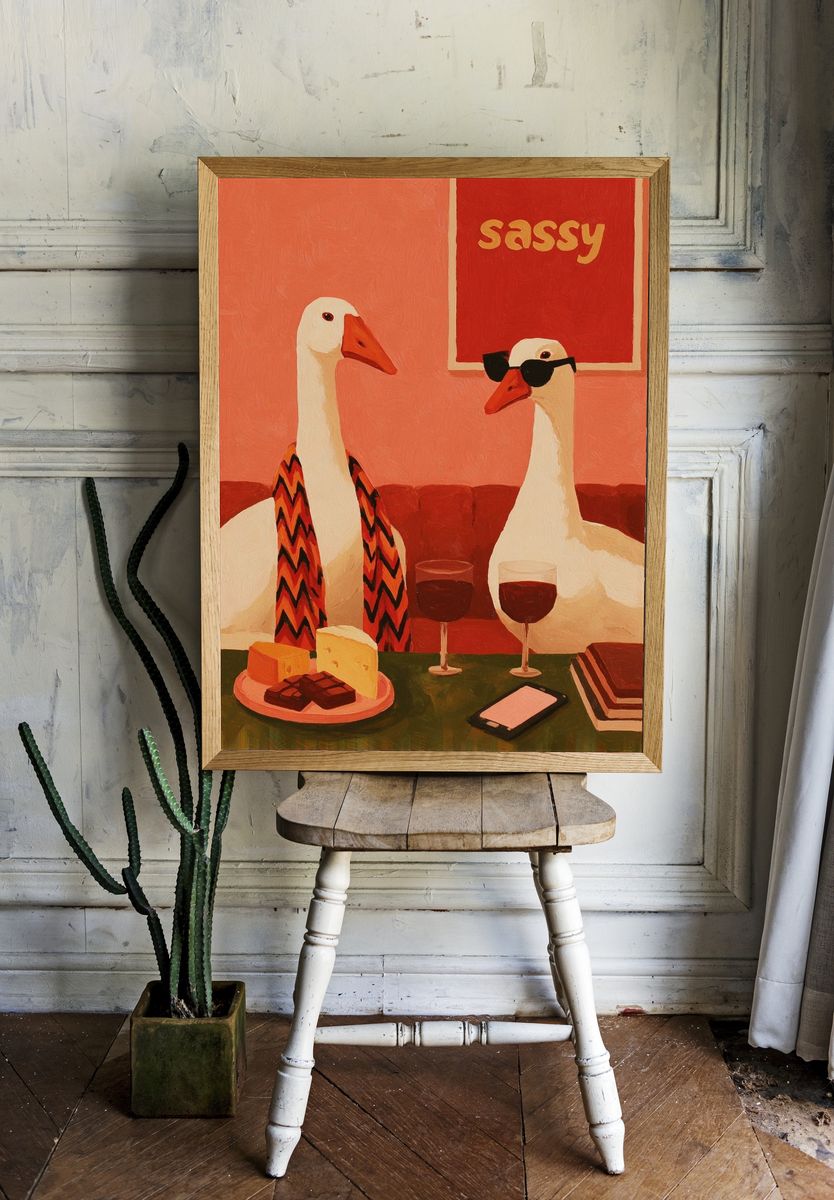 Sassy Geese Illustration Poster. room preview