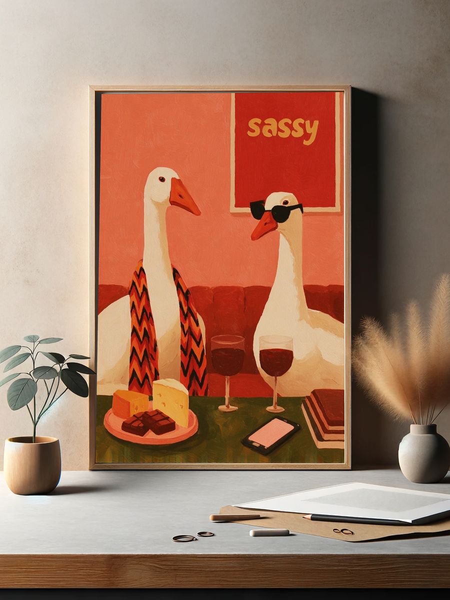 Sassy Geese Illustration Poster. — room view 2