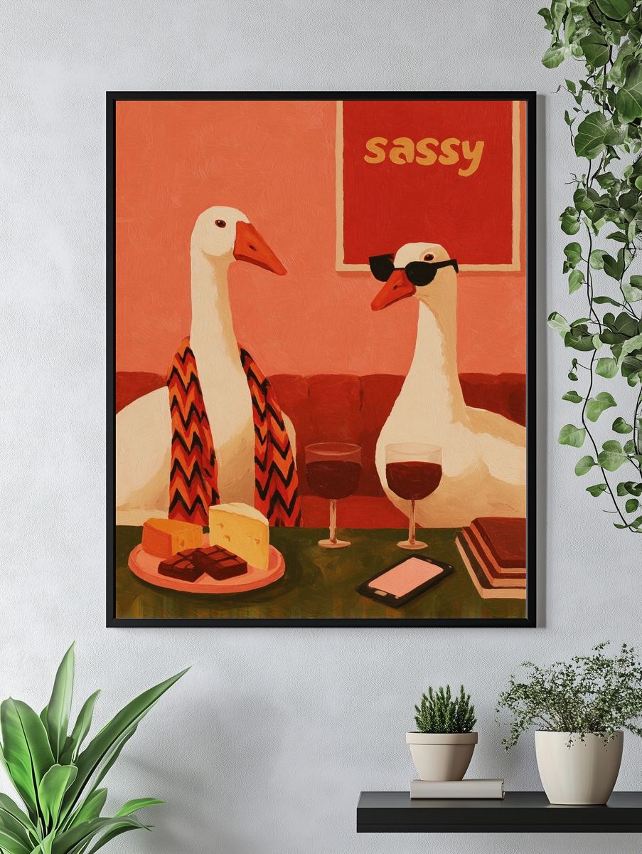 Sassy Geese Illustration Poster. — room view 4