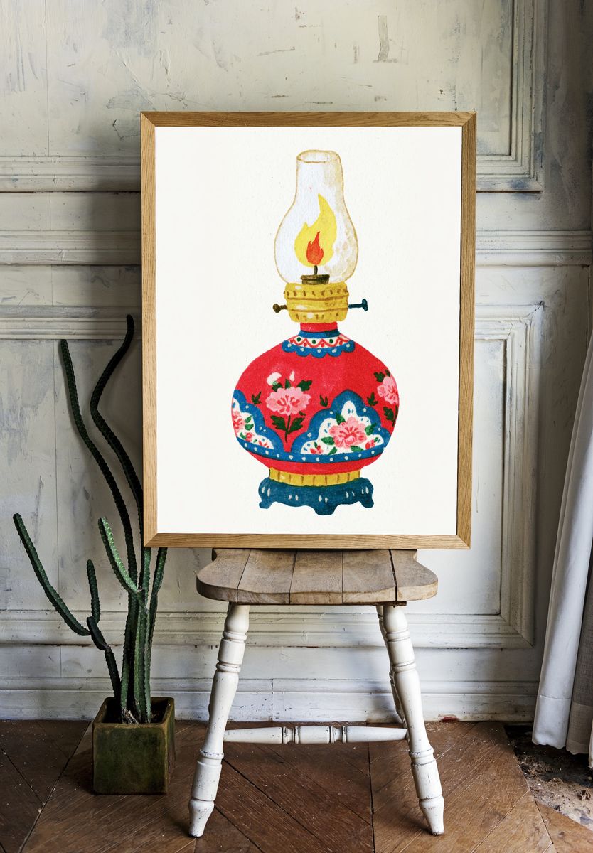 Decorative Oil Lamp Illustration Poster. room preview