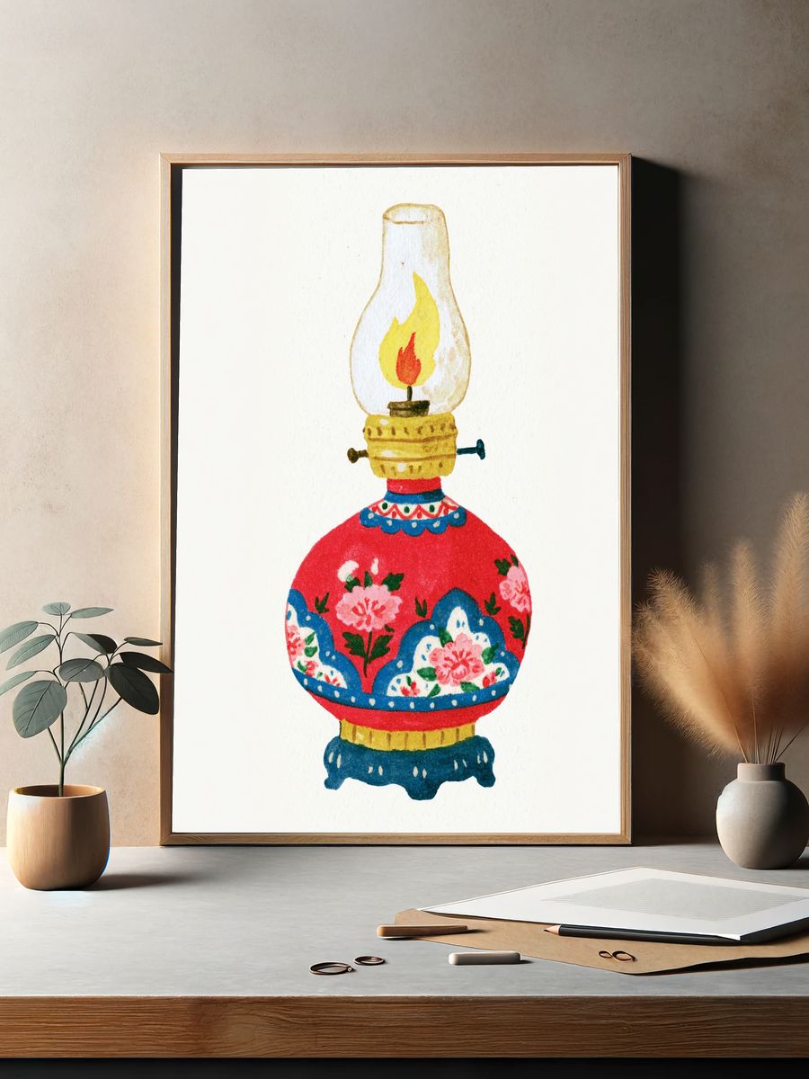 Decorative Oil Lamp Illustration Poster. — room view 2
