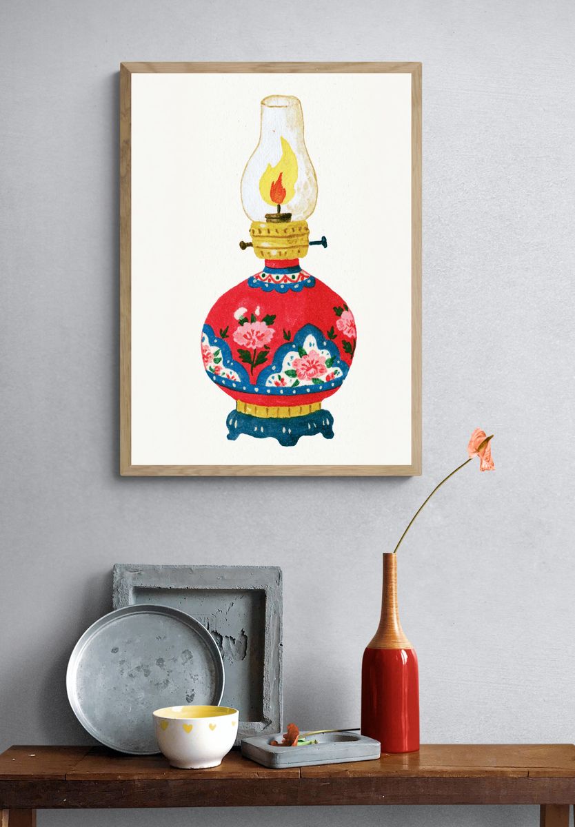 Decorative Oil Lamp Illustration Poster. — room view 3