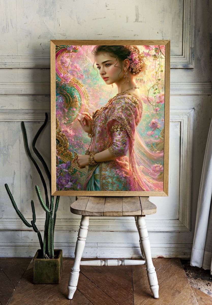 Floral Portrait Fantasy Illustration Poster. room preview