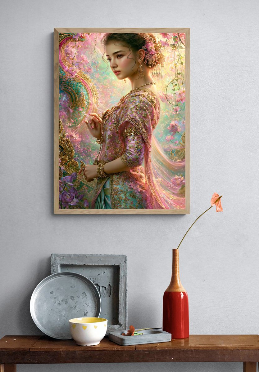 Floral Portrait Fantasy Illustration Poster. — room view 3