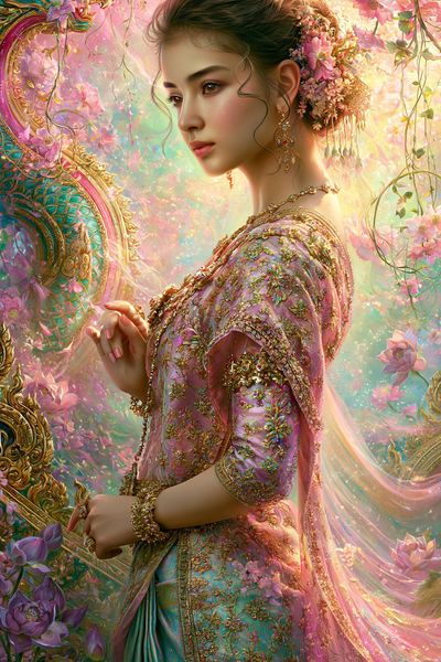 Floral Portrait Fantasy Illustration Poster. poster