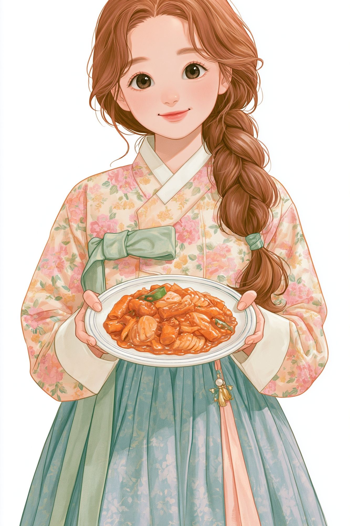 Korean Hanbok Girl Food Illustration Poster. poster — illustration art