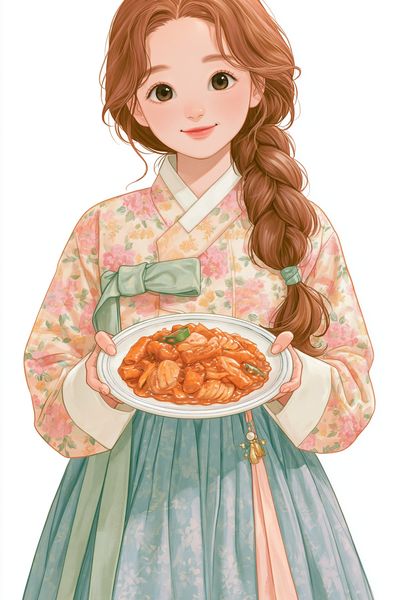 Korean Hanbok Girl Food Illustration Poster. poster