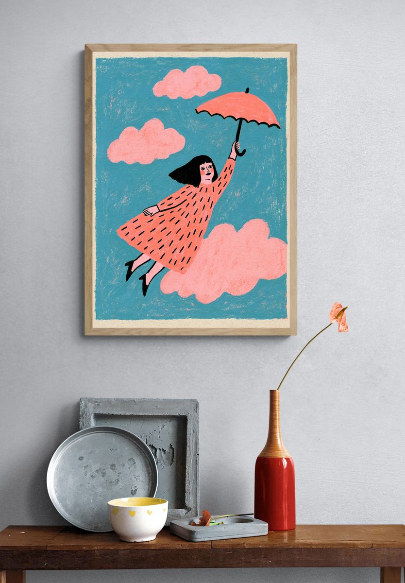 Girl in the Clouds Illustration Poster. — room view 3