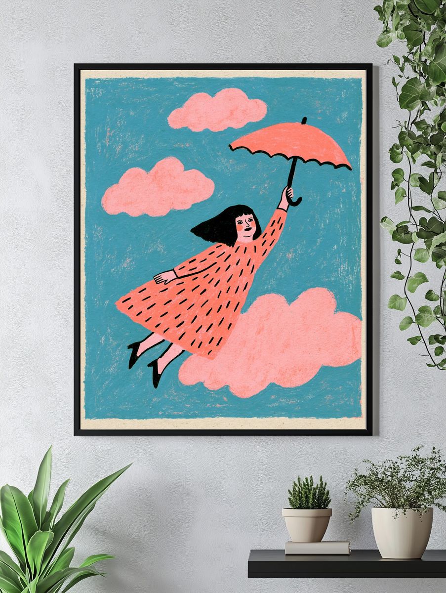 Girl in the Clouds Illustration Poster. — room view 4