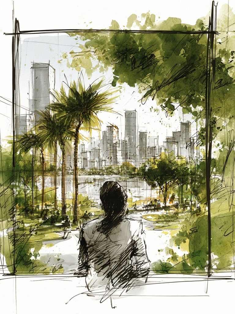 City View Watercolor Illustration Poster. poster detail