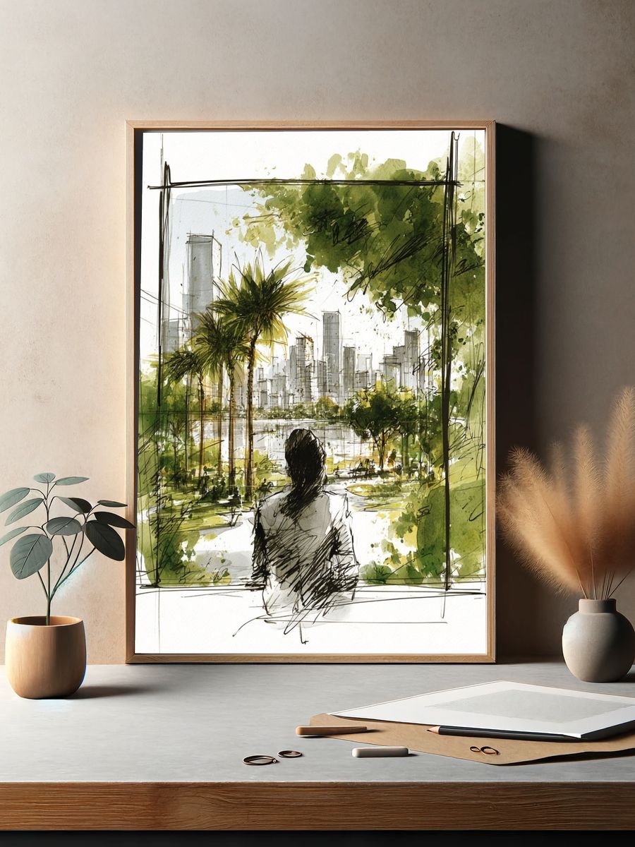 City View Watercolor Illustration Poster. — room view 2