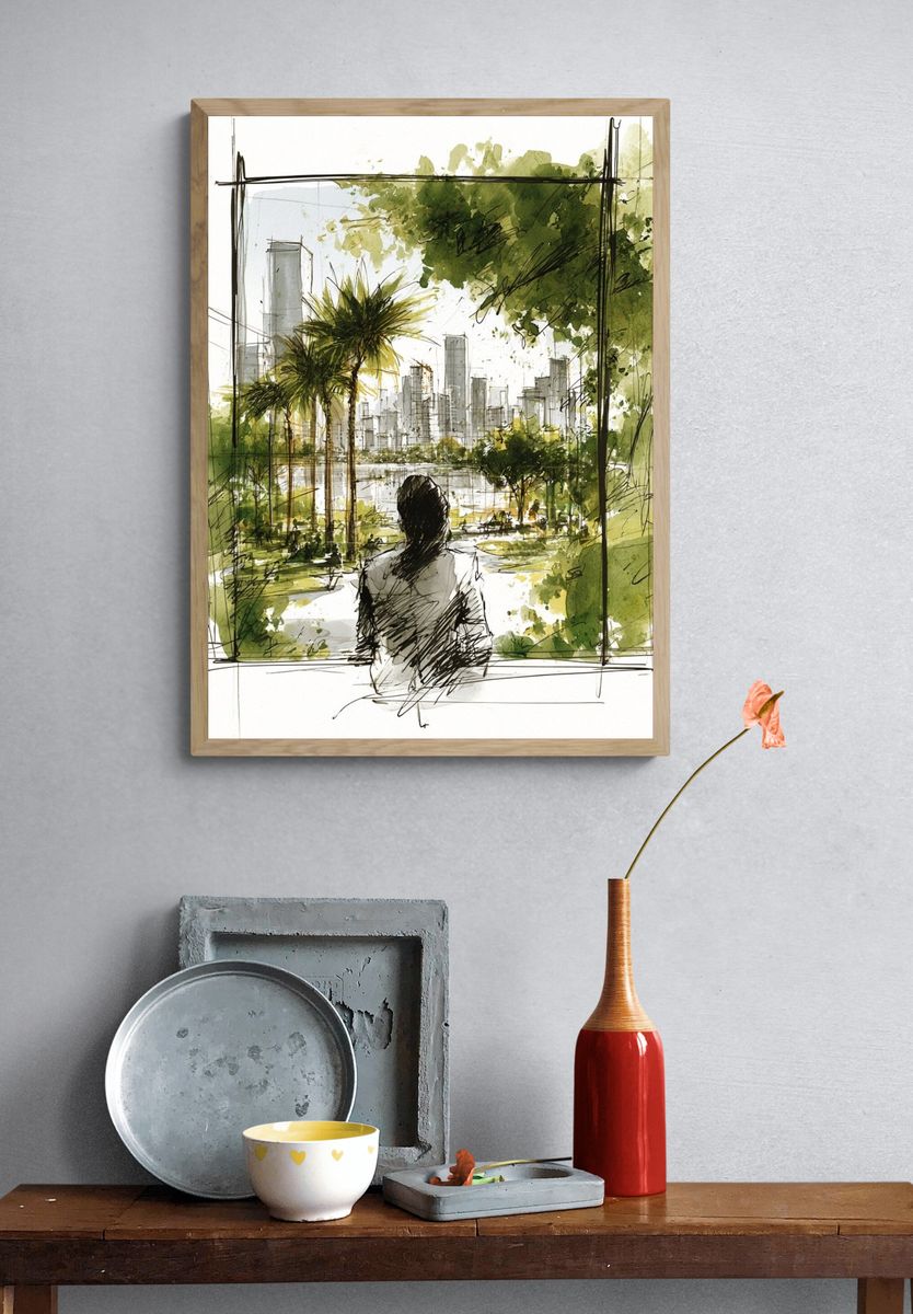 City View Watercolor Illustration Poster. — room view 3