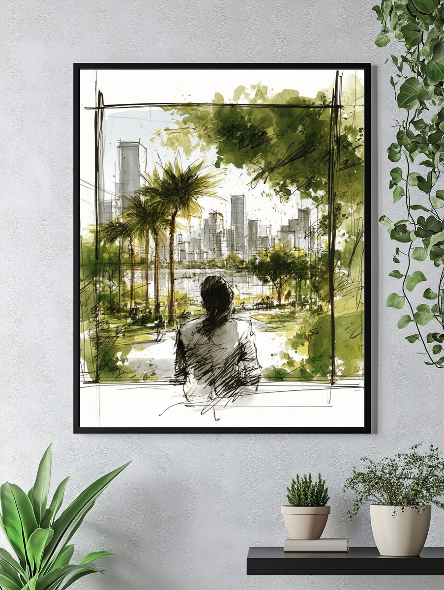 City View Watercolor Illustration Poster. — room view 4