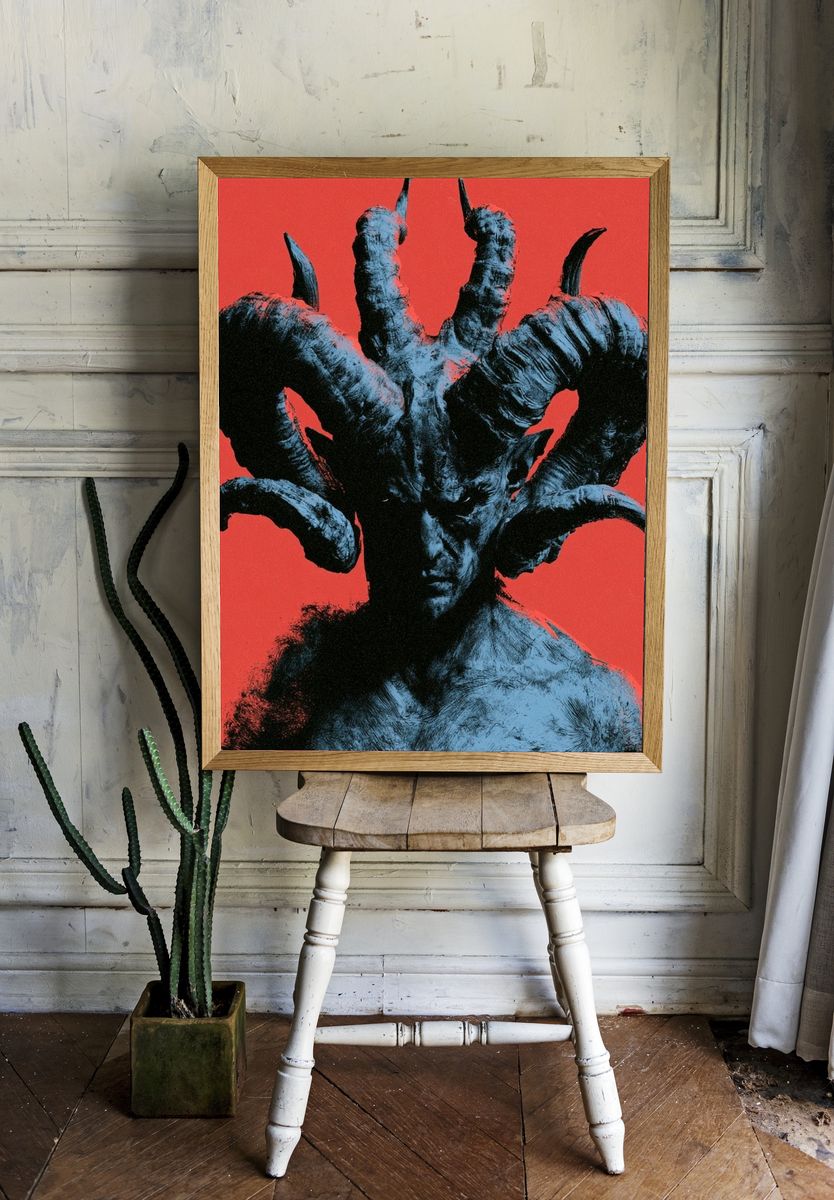 Horned Demon Portrait Print. room preview