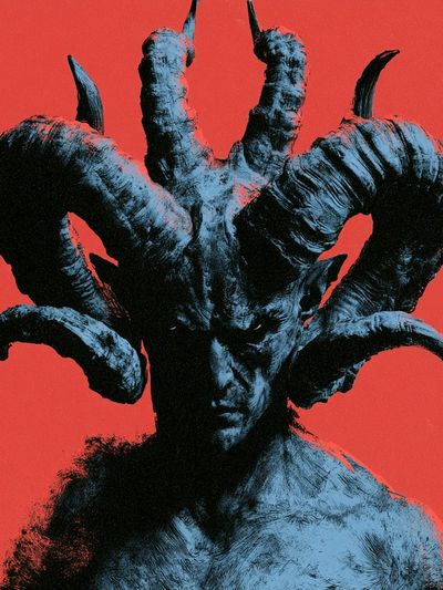 Horned Demon Portrait Print. poster