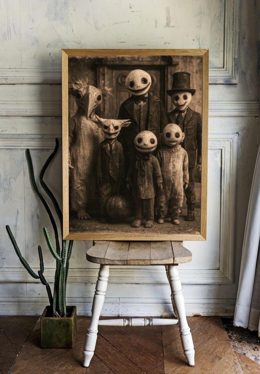 Creepy Halloween Family Illustration Poster. — room view 1