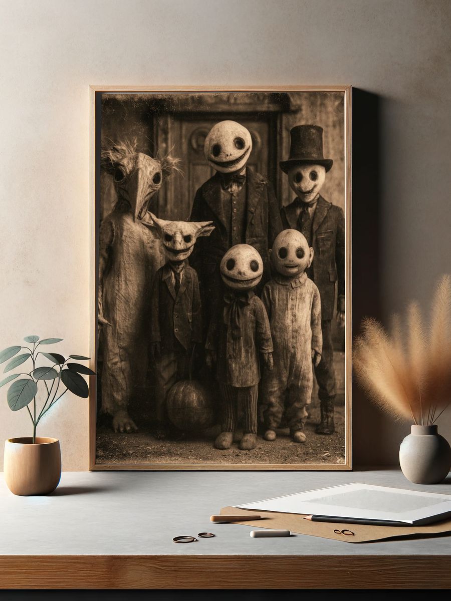 Creepy Halloween Family Illustration Poster. — room view 2