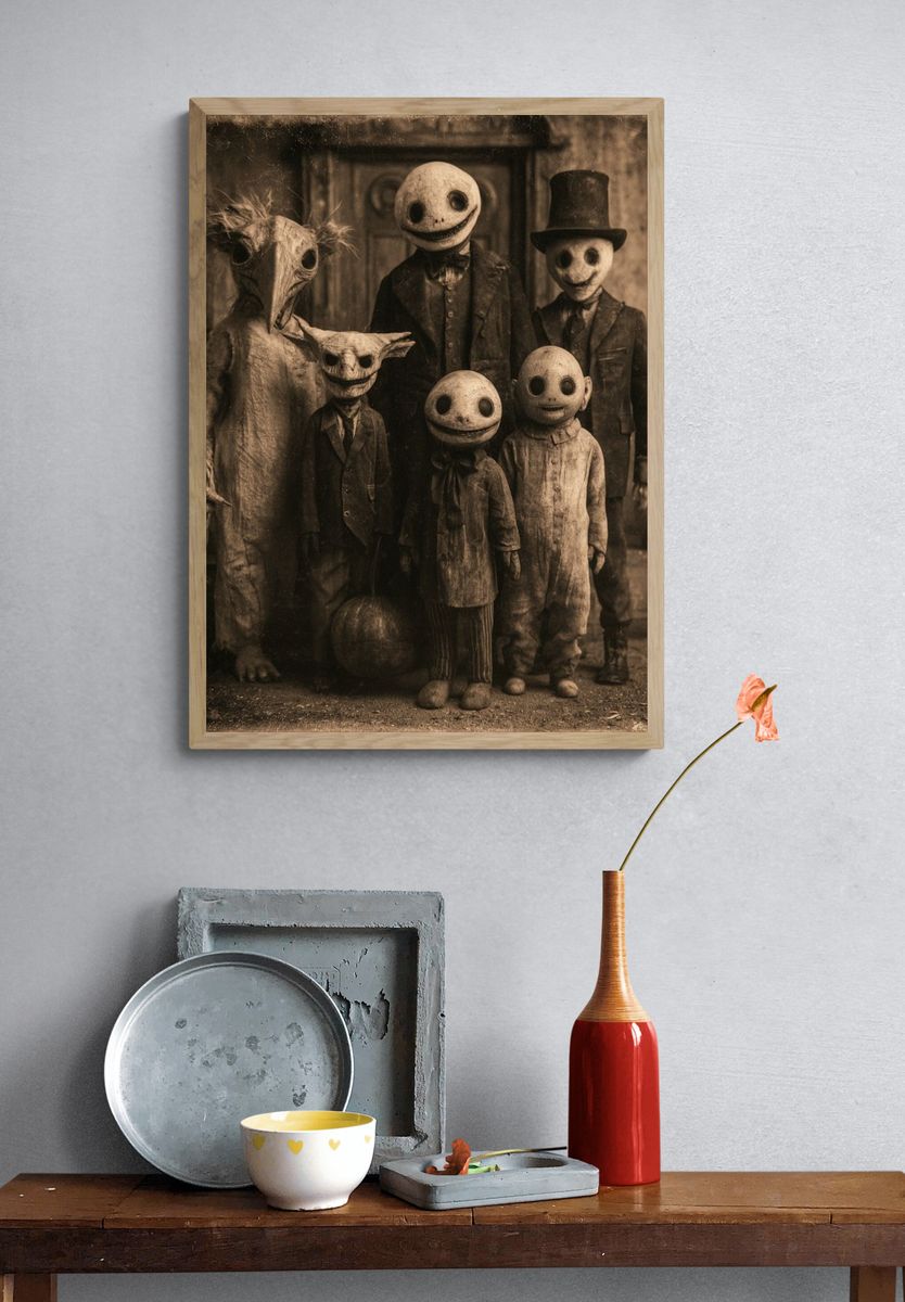 Creepy Halloween Family Illustration Poster. — room view 3