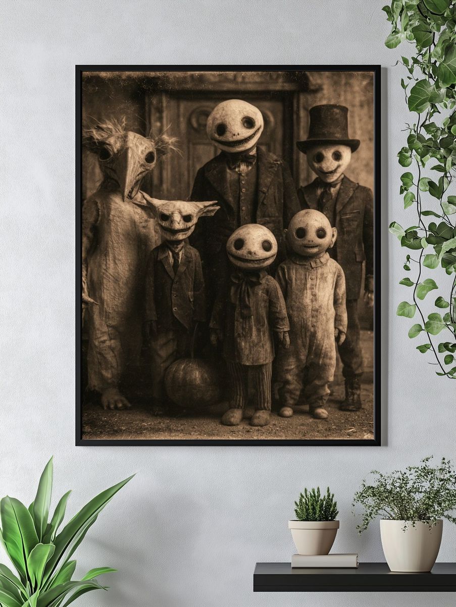 Creepy Halloween Family Illustration Poster. — room view 4