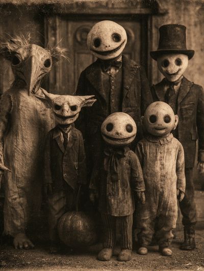 Creepy Halloween Family Illustration Poster.