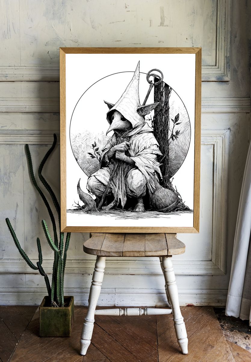 Plague Doctor Bird Illustration Poster. — room view 1