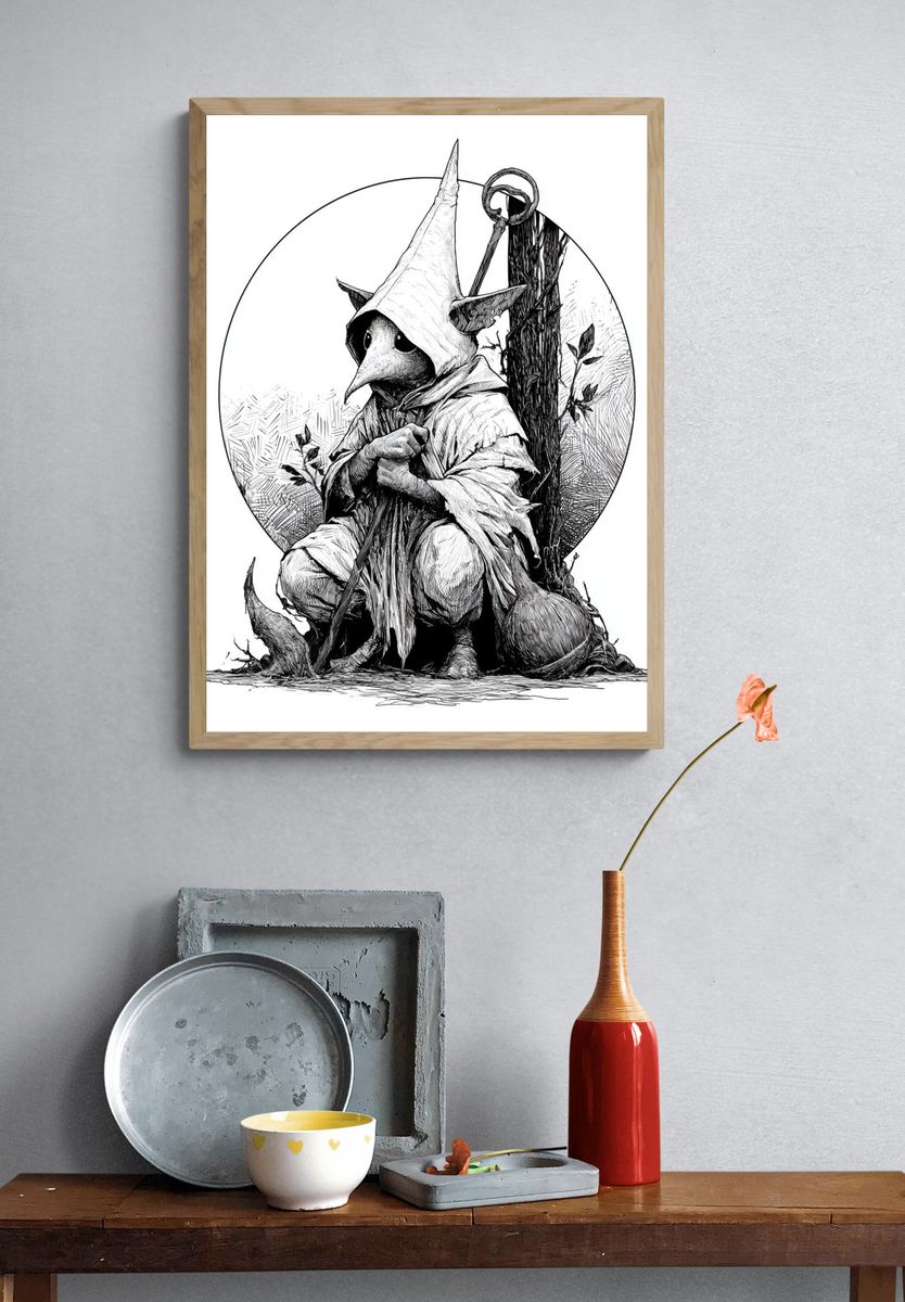 Plague Doctor Bird Illustration Poster. — room view 3