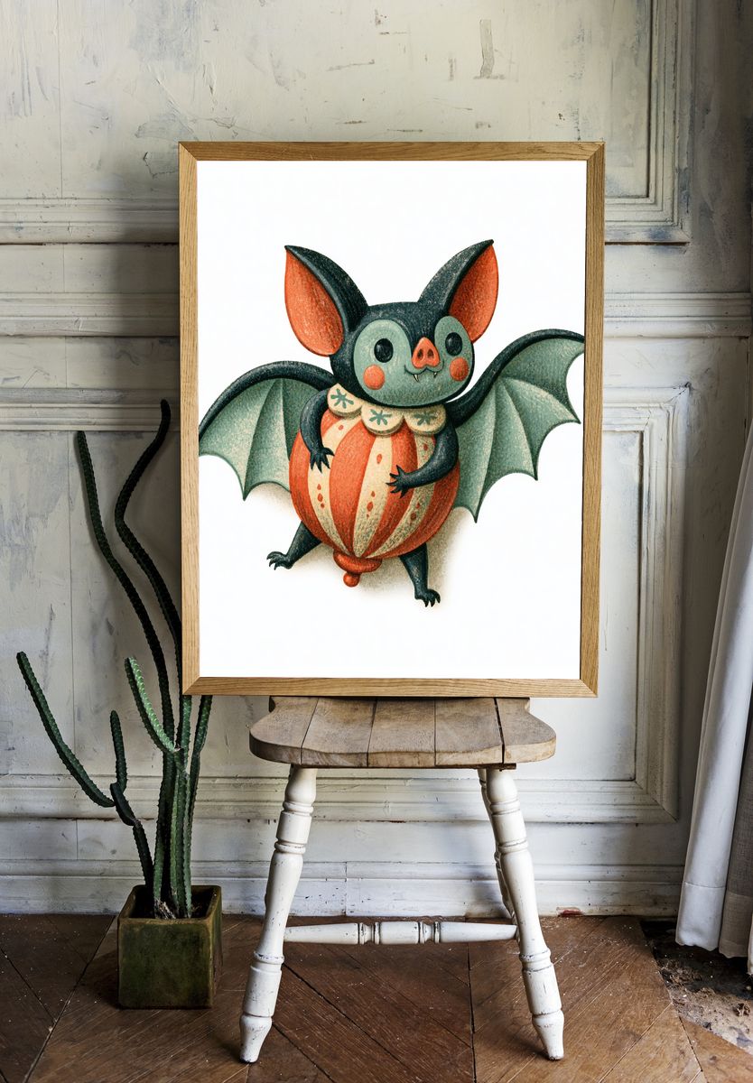 Halloween Bat Watercolor Print. room preview