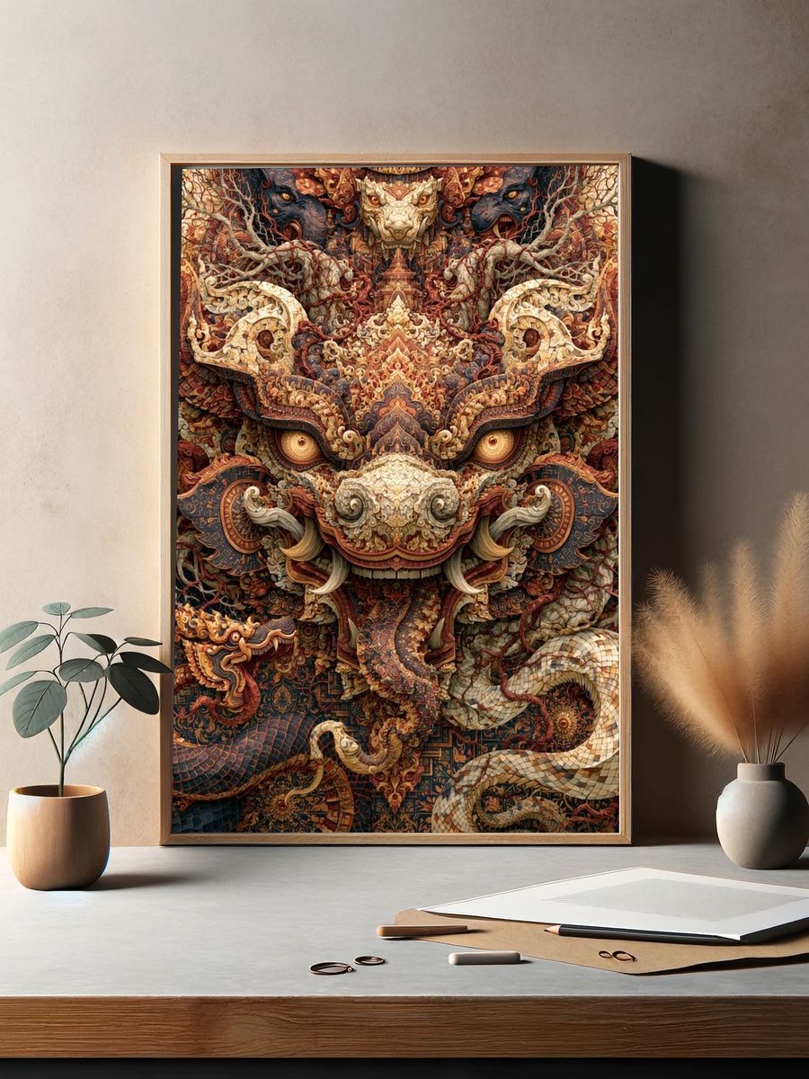 Ornate Dragon Guardian Illustration Poster. — room view 2