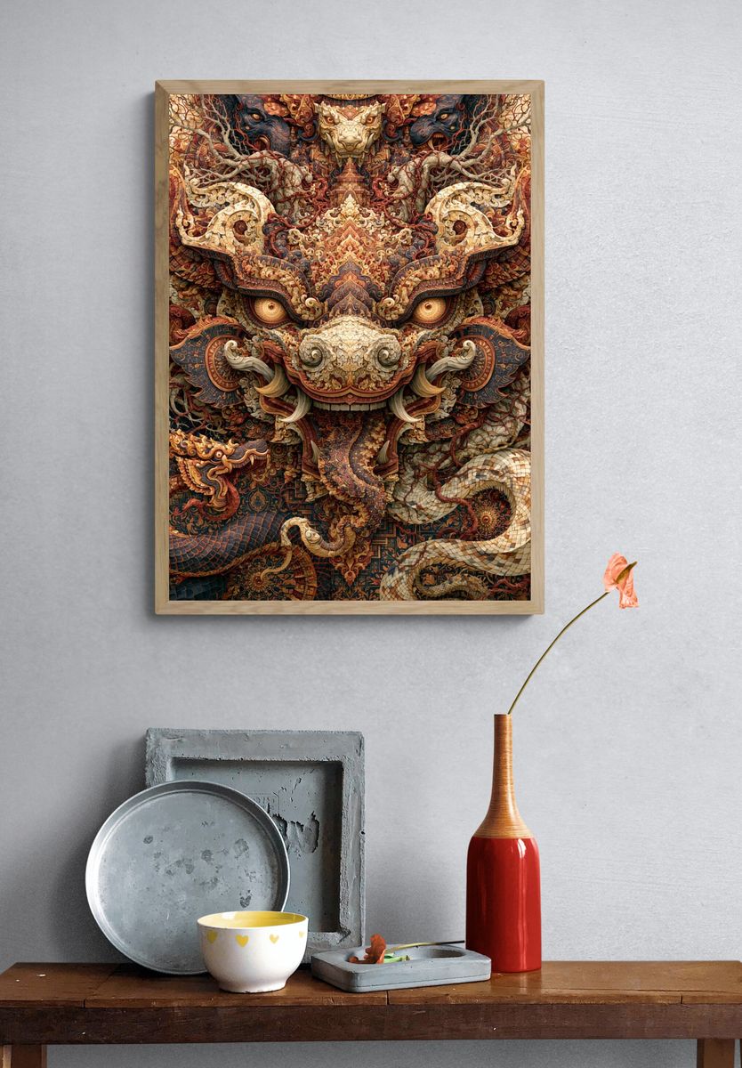 Ornate Dragon Guardian Illustration Poster. — room view 3