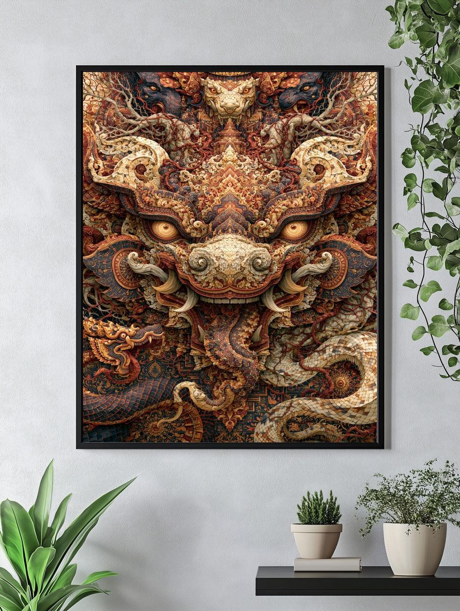 Ornate Dragon Guardian Illustration Poster. — room view 4