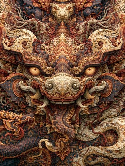 Ornate Dragon Guardian Illustration Poster.