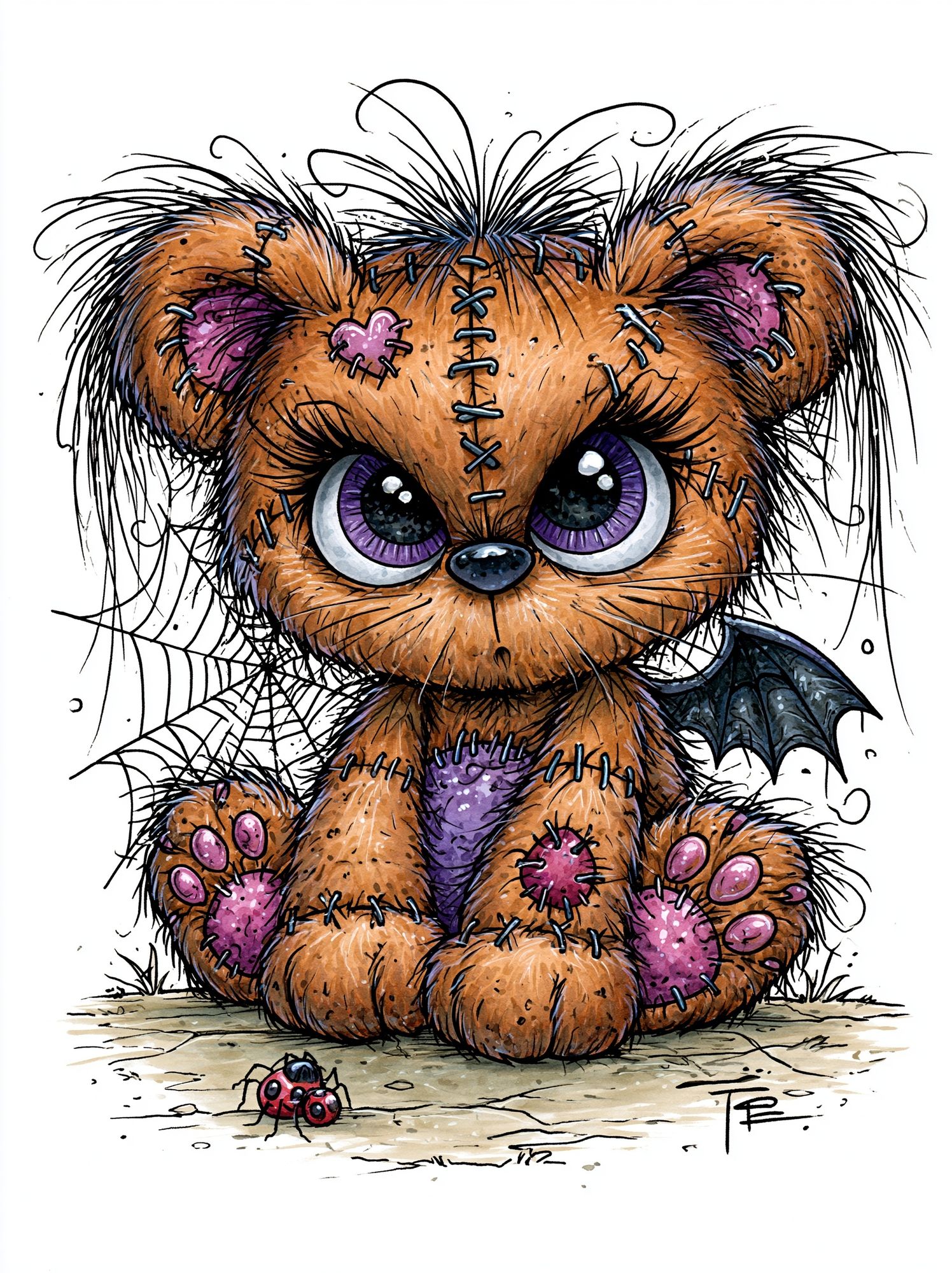 Stitched Teddy Bear Illustration Poster. poster detail
