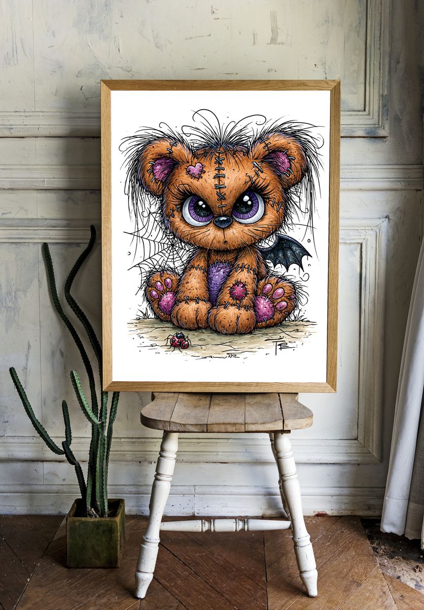 Stitched Teddy Bear Illustration Poster. room preview