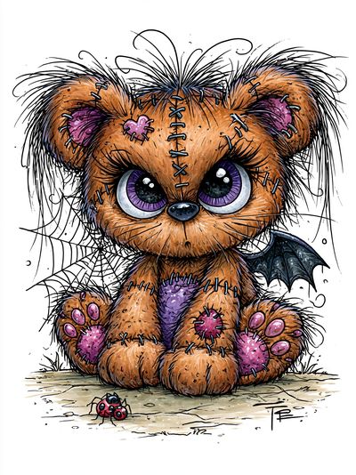Stitched Teddy Bear Illustration Poster.