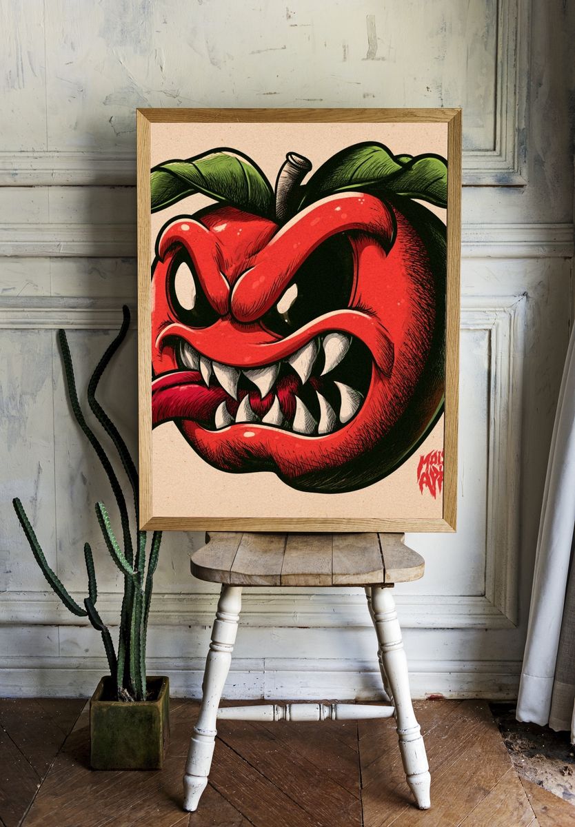 Angry Apple Illustration Poster. room preview