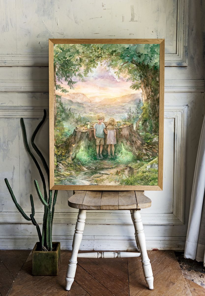 Enchanted Forest Children Watercolor Print. — room view 1