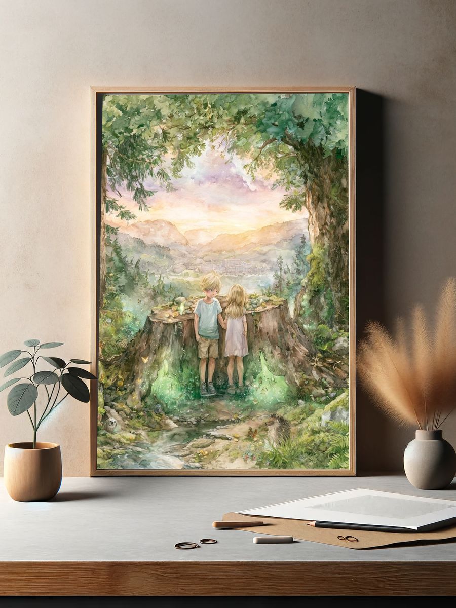 Enchanted Forest Children Watercolor Print. — room view 2
