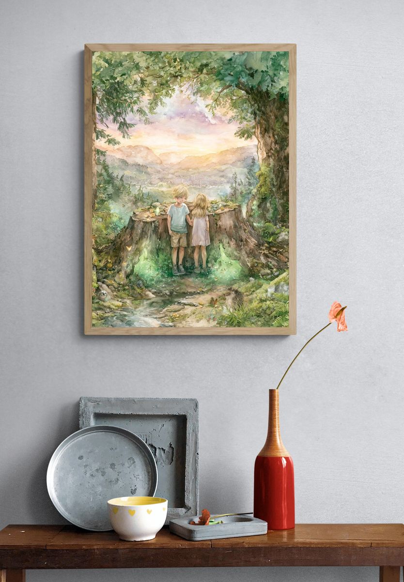 Enchanted Forest Children Watercolor Print. — room view 3