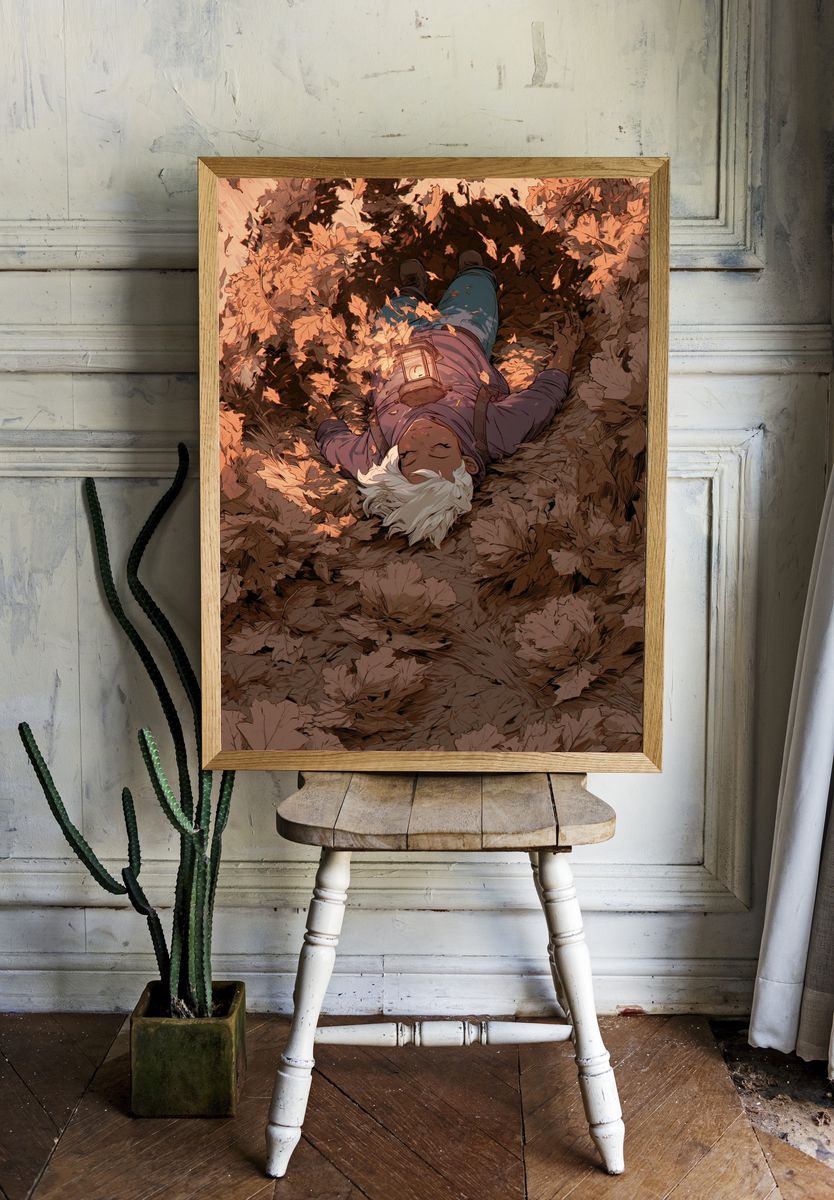 Autumn Leaf Sleep Illustration Poster. — room view 1