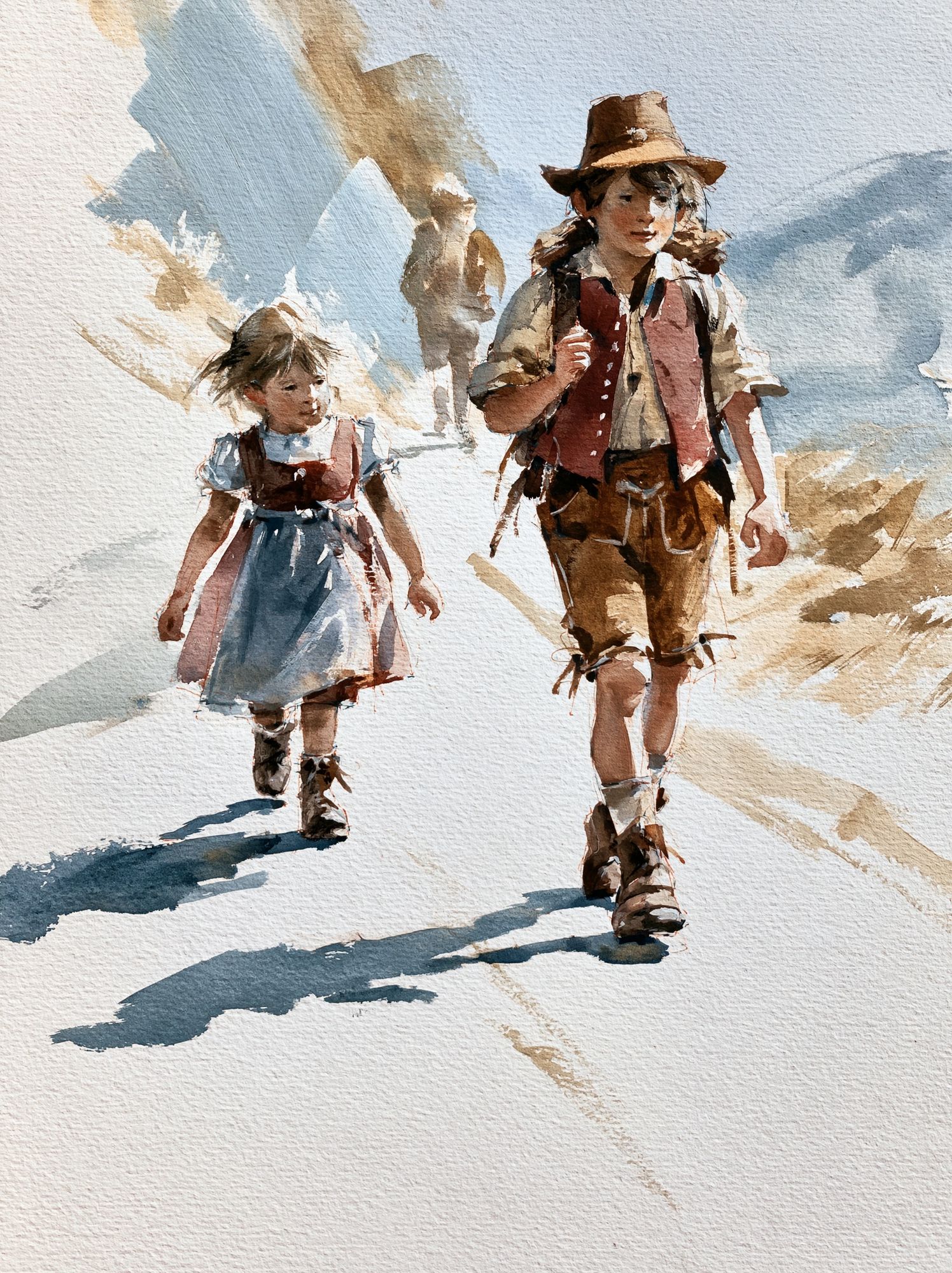 Mountain Children Watercolor Poster. poster detail