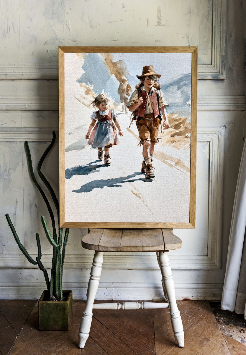 Mountain Children Watercolor Poster. — room view 1